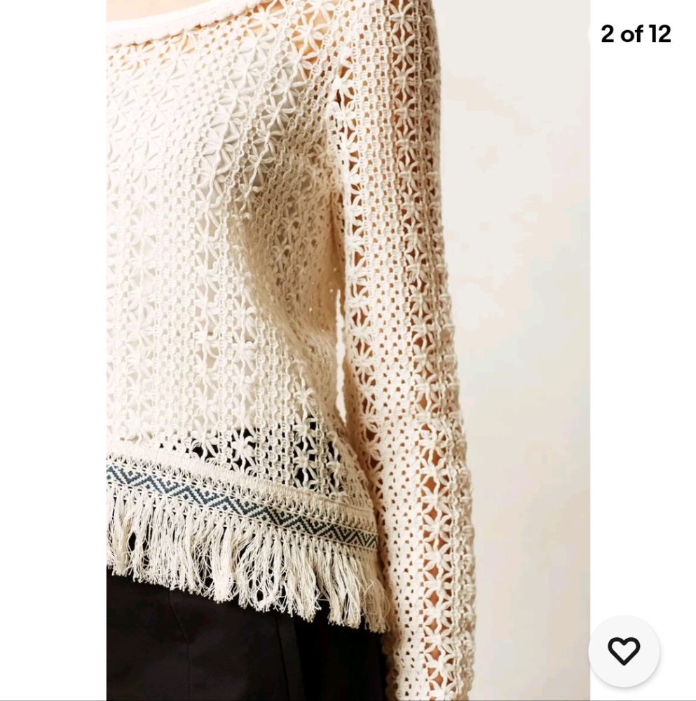 Anthropology AKEMI+KIN Crochet Knit Boho Fringe Top - Picture 4 of 5